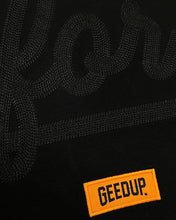 Load image into Gallery viewer, Geedup PFK Script T-Shirt in Black details unclose 2 - 100% Authentic | Bisy Fremantle