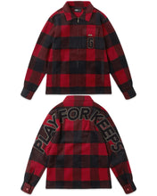 Load image into Gallery viewer, Geedup Play for Keeps PFK Flannel Jacket in Red and Navy (2024)
