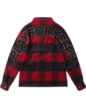 Load image into Gallery viewer, Geedup Play for Keeps PFK Flannel Jacket in Red and Navy (2024)