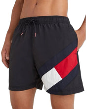 Load image into Gallery viewer, Tommy Hilfiger Flag Mid Length Swim Shorts in Black