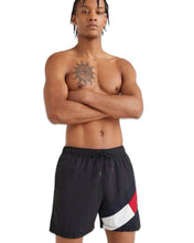 Load image into Gallery viewer, Tommy Hilfiger Flag Mid Length Swim Shorts in Black
