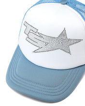 Load image into Gallery viewer, Trapstar Star Denim Diamante Trucker Cap in Denim Blue (2025)