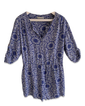 Load image into Gallery viewer, BY NICOLA Size 6 (AU) Geometric Playsuit in Blue / White 270123 - Bisy Clothing