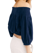 Load image into Gallery viewer, Free People Navy Blue Dancing Till Dawn Off the Shoulder Cropped Top ⏐ Size M - Bisy Clothing
