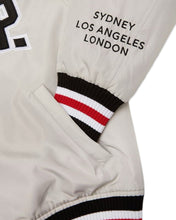 Load image into Gallery viewer, Geedup Company Varsity Bomber Jacket in Grey/Red - Bisy Clothing