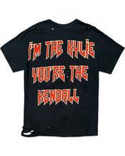 Load image into Gallery viewer, Kylie Cosmetics 'I'm the Kylie You're the Kendall' Distressed T-Shirt in Black (2016) - Bisy Clothing
