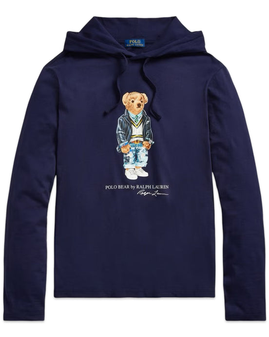 Ralph Lauren Heritage Bear Long Sleeve Hooded T-Shirt in Blue ⏐ Size XL
