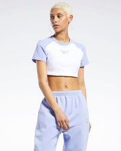 Load image into Gallery viewer, Reebok Classics Crop Sparkle T-Shirt in White / Lilac Glow - Bisy Clothing