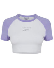 Load image into Gallery viewer, Reebok Classics Crop Sparkle T-Shirt in White / Lilac Glow - Bisy Clothing
