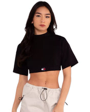 Load image into Gallery viewer, Tommy Jeans Badge Mock Neck Crop Short Sleeve Top ⏐ Multiple Sizes - Bisy Clothing