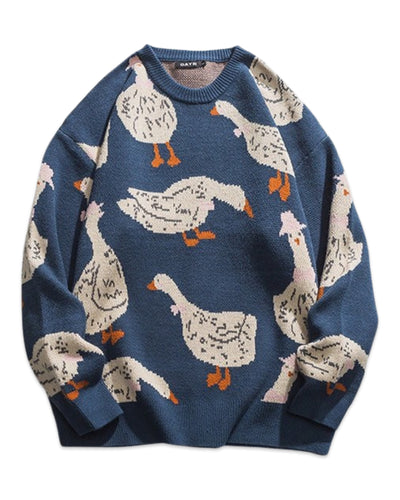 Japanese Knit Sweater Duck/Goose All Over in Blue ⏐ Size M