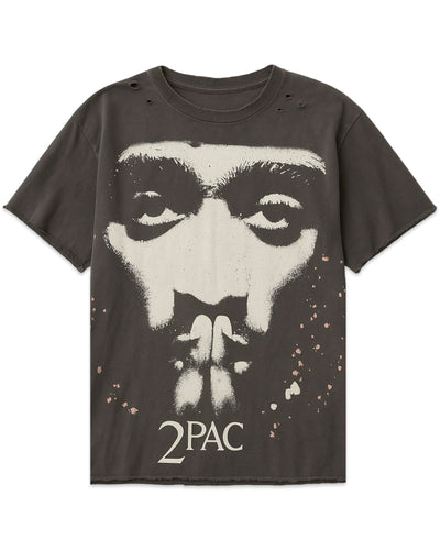 2 Pac Tupac Shakur Distressed 'Blessed' Tee in Grey