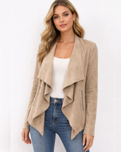 Load image into Gallery viewer, Bagatelle Faux Suede Waterfall Jacket Open Front Drape Coat