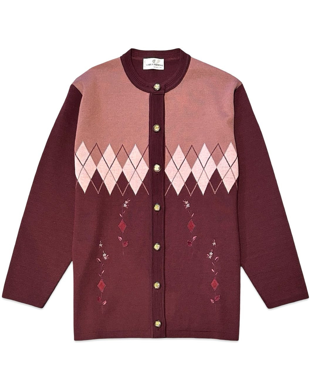 Carla Ferroni by Lady Jane Long Sleeve Cardigan in Burgundy (Vintage)