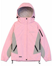 Load image into Gallery viewer, Vintage Columbia Titanium Omni-Tech waterproof jacket in pink and grey with hood, double zip front and adjustable toggles