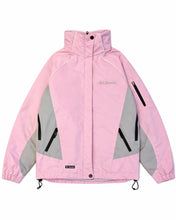 Load image into Gallery viewer, Vintage Columbia Titanium Omni-Tech waterproof jacket in pink and grey with hood, double zip front and adjustable toggles