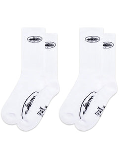 Corteiz Alcatraz Socks in White (2 Pack)
