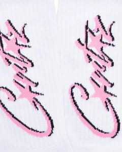 Corteiz Allstarz Socks in White and Pink (1 Pair)