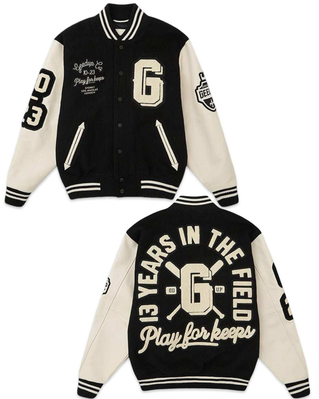 Geedup 13YR PFK Varsity Letterman Jacket Black and Cream (2023)