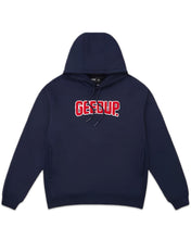 Load image into Gallery viewer, Geedup 13 Years in the Field  PFK Hoodie Navy and Red (2023)