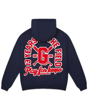 Load image into Gallery viewer, Geedup 13 Years in the Field  PFK Hoodie Navy and Red (2023)