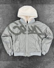Load image into Gallery viewer, Geedup Handstyle Team Logo Reversible Bomber Jacket in White and Grey (2023)