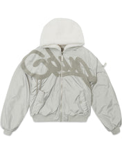 Load image into Gallery viewer, Geedup Handstyle Team Logo Reversible Bomber Jacket in White and Grey (2023)