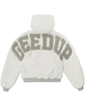 Load image into Gallery viewer, Geedup Handstyle Team Logo Reversible Bomber Jacket in White and Grey (2023)