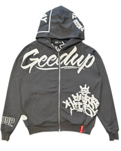 Load image into Gallery viewer, Geedup Multi-Logo Zip Jacket in Charcoal and White (2024)