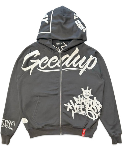 Geedup Multi-Logo Zip Jacket in Charcoal and White (2024)