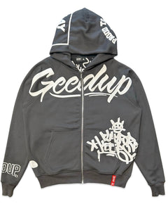Geedup Multi-Logo Zip Jacket in Charcoal and White (2024)