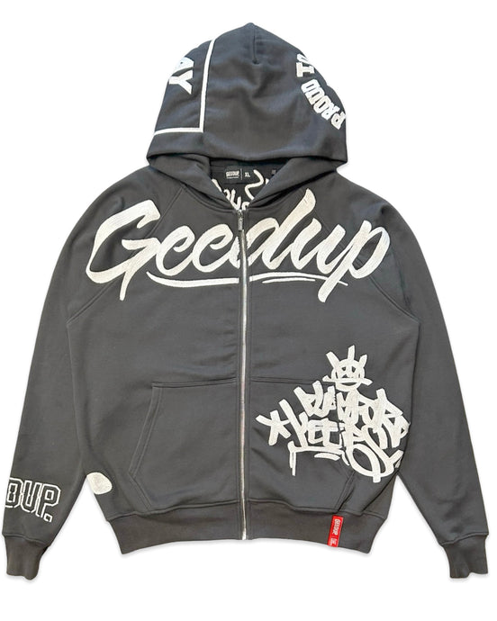 Geedup Multi-Logo Zip Jacket in Charcoal and White (2024)