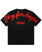 Load image into Gallery viewer, Geedup PFK Play For Keeps Cursive T-Shirt in Black and Red (2026) Authentic Sydney Streetwear | Bisy Fremantle