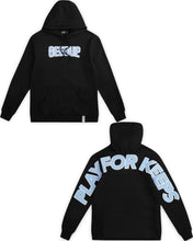 Load image into Gallery viewer, Geedup PFK Play for Keeps Hoodie in Black and Baby Blue (2023)