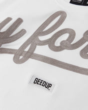 Load image into Gallery viewer, Geedup PFK Script T-Shirt in White and Grey (2023)