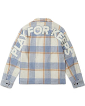 Load image into Gallery viewer, Geedup Play for Keeps PFK Flannel Jacket in Light Blue Cream White (2025)