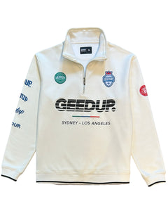 Geedup Sportsman Badges Quarert Zip Jumper in Cream (2023)