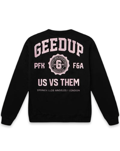 Geedup Strong Arm Department Crewneck in Black and Pink (2024)
