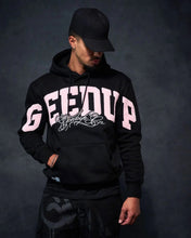 Load image into Gallery viewer, Geedup Team Logo Script Hoodie Black and Dusty Pink (2025)