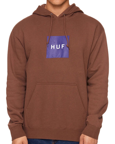 HUF Essential Box Logo Pull Over Hoodie in Brown