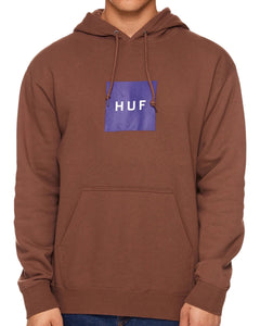 HUF Essential Box Logo Pull Over Hoodie in Brown