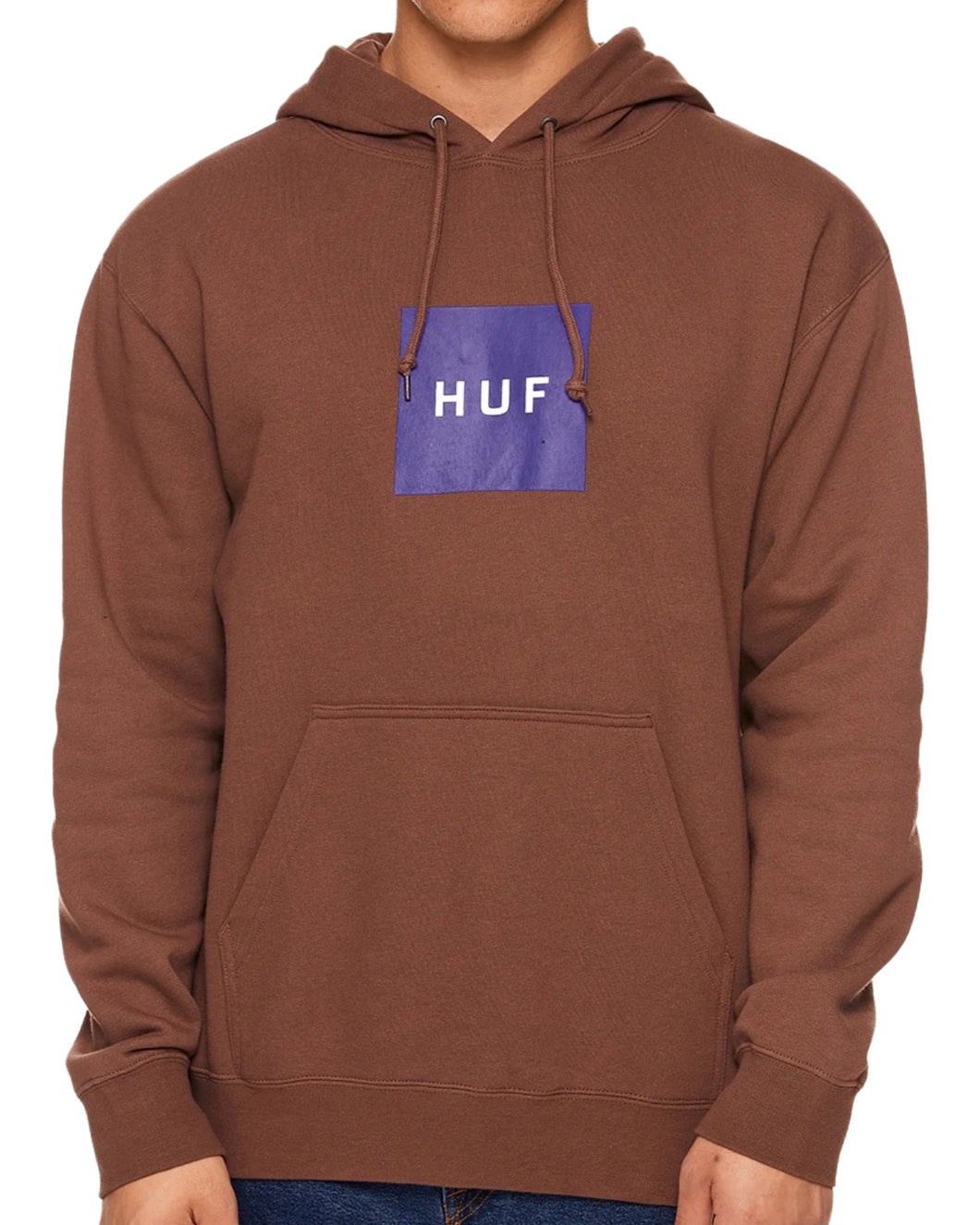 HUF Essential Box Logo Pull Over Hoodie in Brown