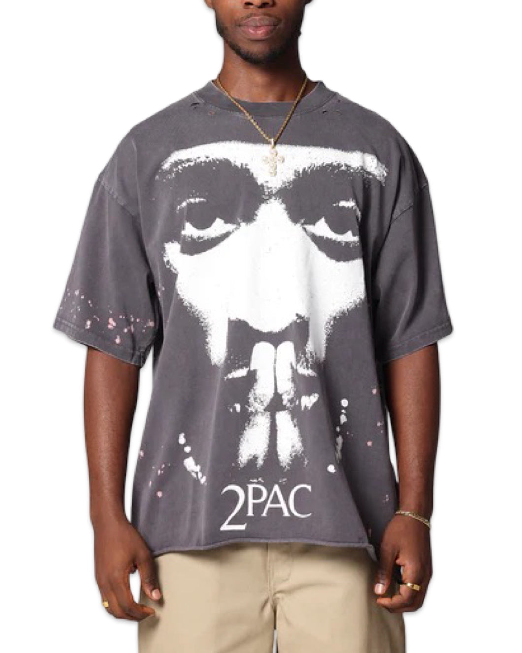 2 Pac Tupac Shakur Distressed 'Blessed' Tee in Grey