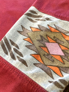 Aztec Sleeve Print Denim Collar Long Sleeve Rugby Polo<br/>Vintage