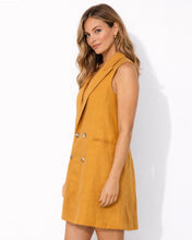 Load image into Gallery viewer, Madison The Label Mustard Sleeveless Linen Double Breasted  Blazer Dress