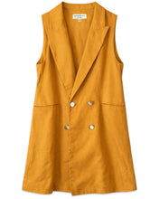 Load image into Gallery viewer, Madison The Label mustard sleeveless blazer dress linen blend size L double breasted - authentic women’s fashion Bisy Fremantle