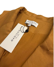 Load image into Gallery viewer, Madison The Label Mustard Sleeveless Linen Double Breasted  Blazer Dress
