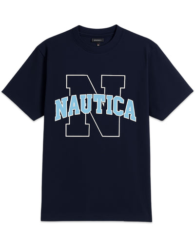 Nautica Vintage Collection Omega Letterman T-Shirt in Navy Blue