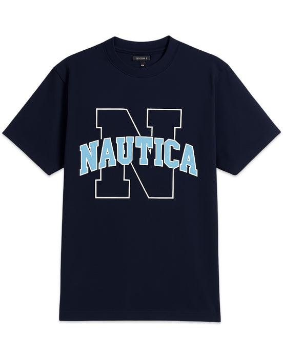 Nautica Vintage Collection Omega Letterman T-Shirt in Navy Blue