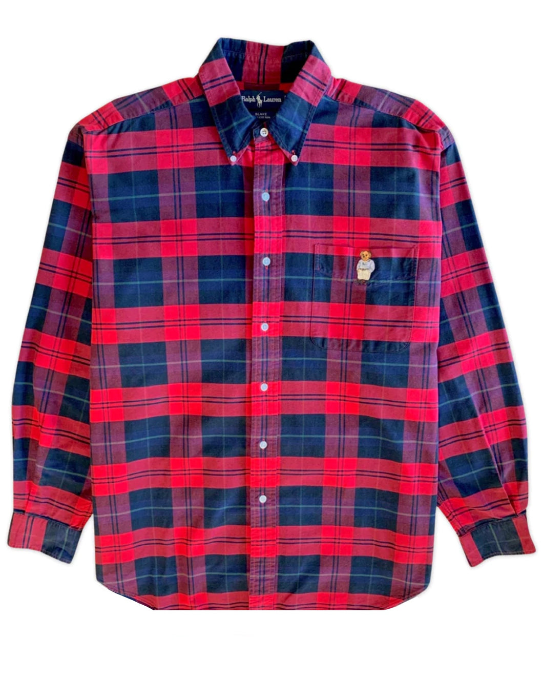 Ralph Lauren ⏐ Vintage Polo Bear Long Sleeve Mens Shirt in Red Plaid <br /> Size XL